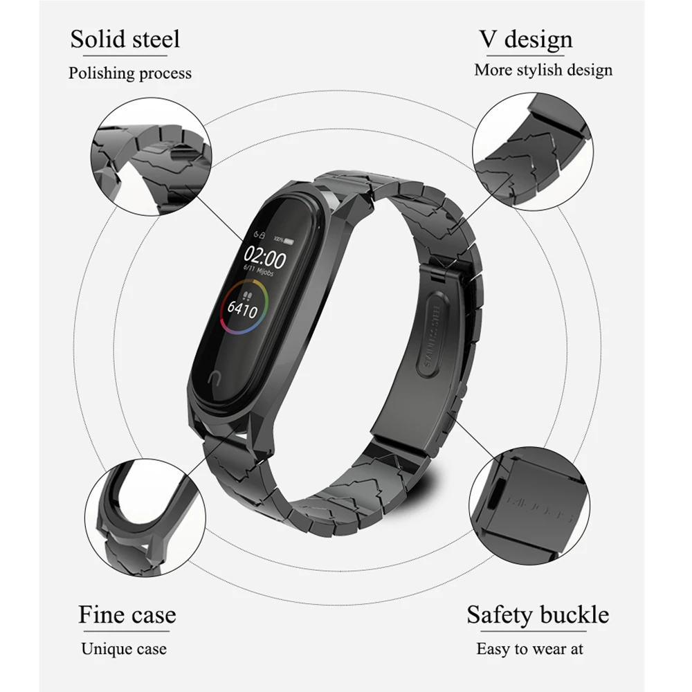 Для Xiaomi Mi Band 5 4 6 металлической застежкой браслеты браслет из нержавеющей стали