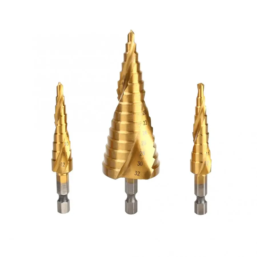 Набор сверл из быстрорежущей стали комплект 3 ступенчатых насадок с шестигранным
