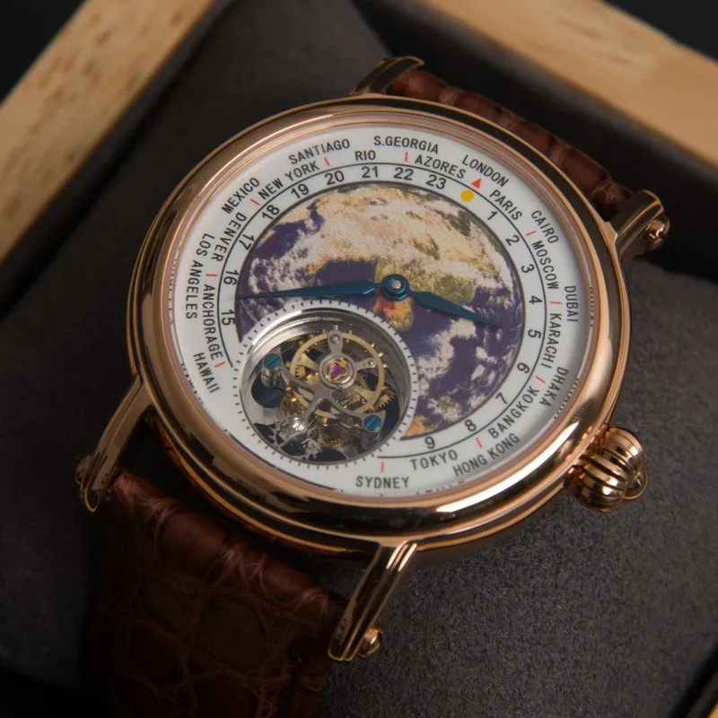 Топ бренд 100% Tourbillon часы для мужчин Роскошные 3D эмаль земля циферблат