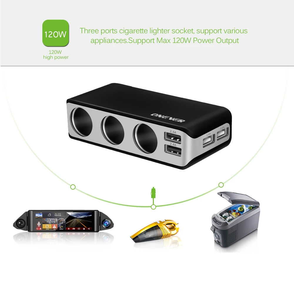 4 USB порта 3 Way автомобильный прикуриватель разветвитель 120 Вт выходной адаптер