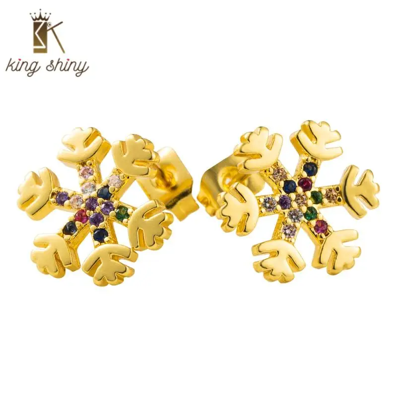 

Small Rainbow Color Zircon Snowflake Copper Stud Earrings Luxury Colorful Cubic Zirconia Cute Earrings Woman Party Ear Jewelry