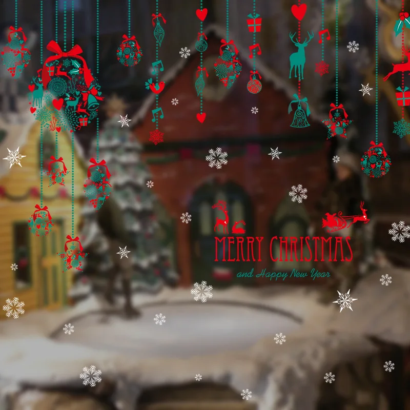 

4PCS Set Lucky Bag Static Christmas Window Stickers Merry Christmas Decorations Wall Sticker Kids Room Wall Decals New Year