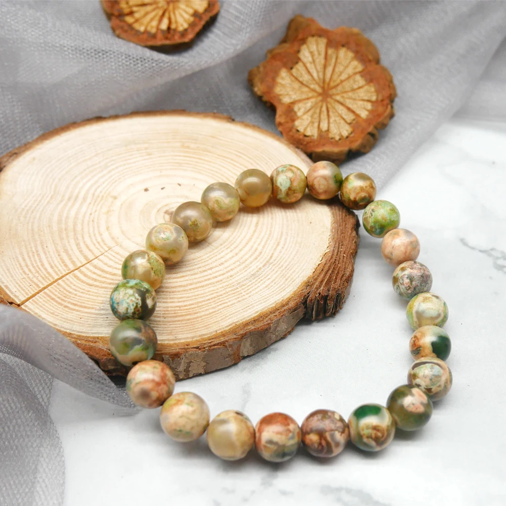 Браслет Itaqiu ручной работы из натурального камня с зелеными водными растениями