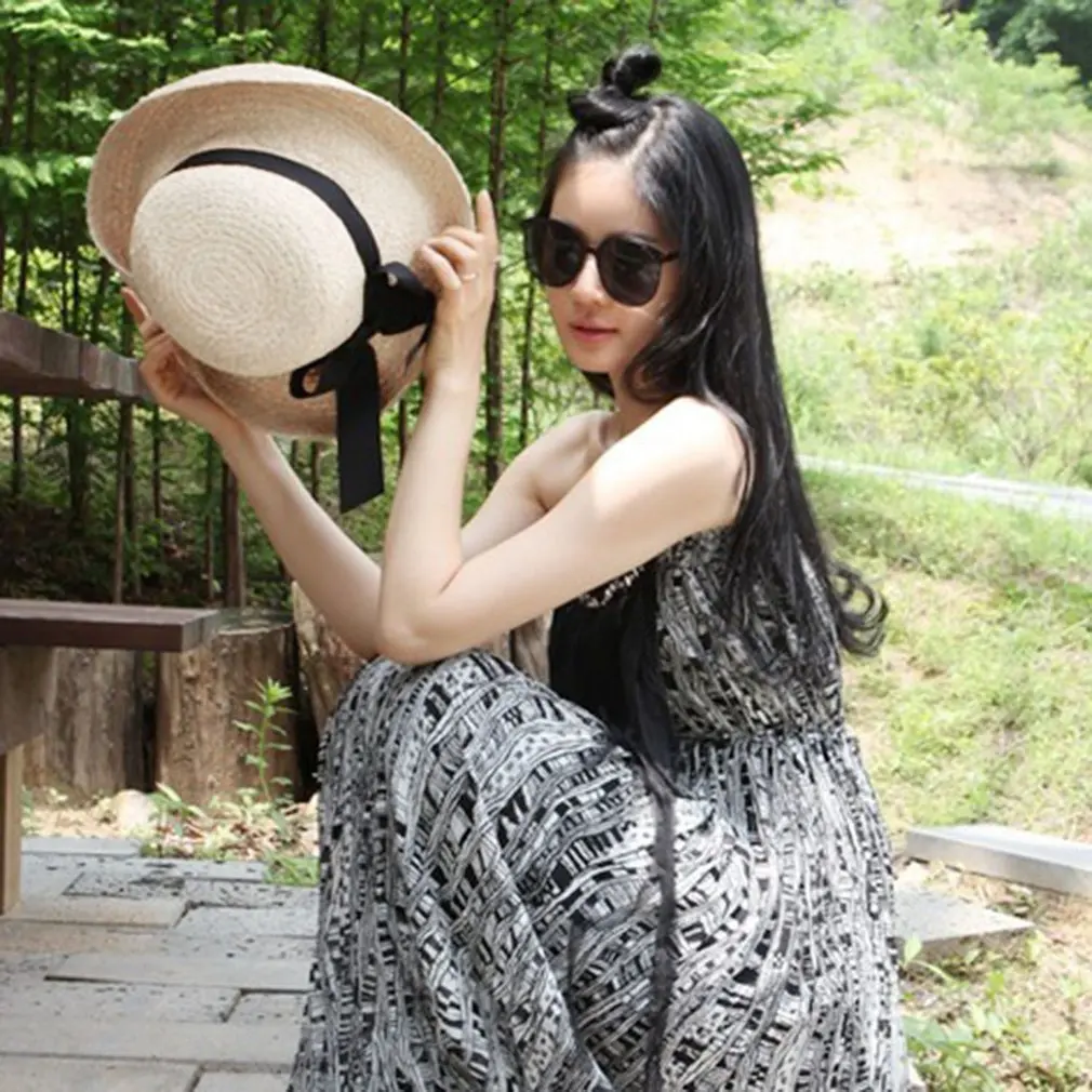 Шляпа от солнца Соломенная женская стильная пляжная шапка с бантом модная