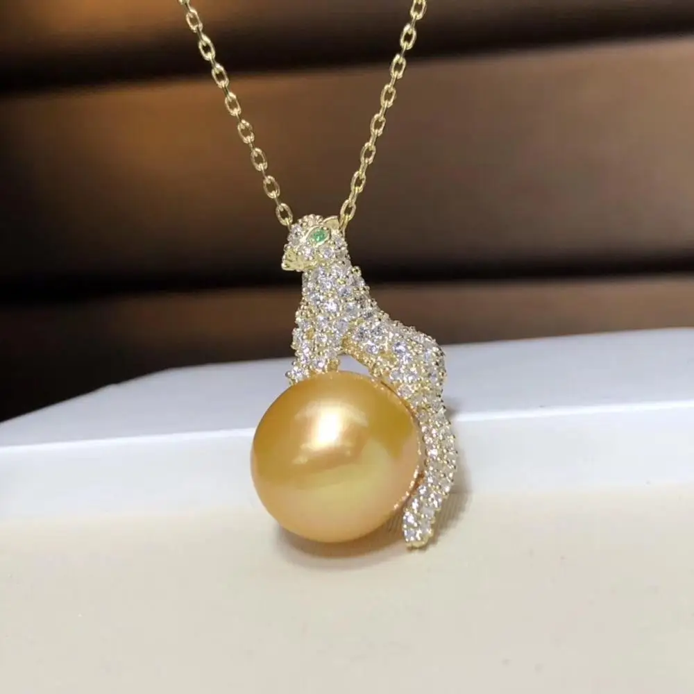 Fine Jewelry 925 Sterling Silver Natural Fresh Water Golden Pearl 10-11mm Pendant Necklaces for Women FIne Pearls Pendants