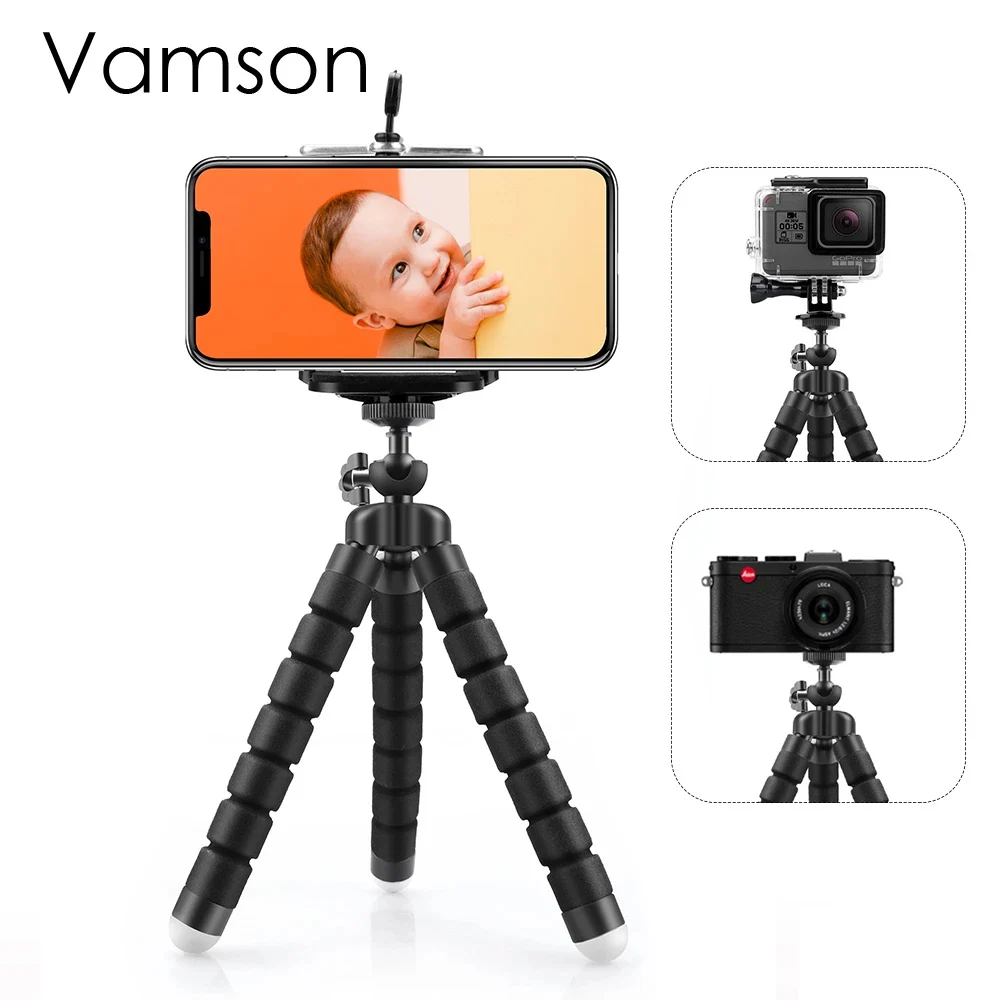  Vamson Flexible Mini Tripod for smartphone Tripod Mobile Phone Holder clip stand for GoPro Hero 8 7 6 5 4 3+2 1 for yi 4k VP414 