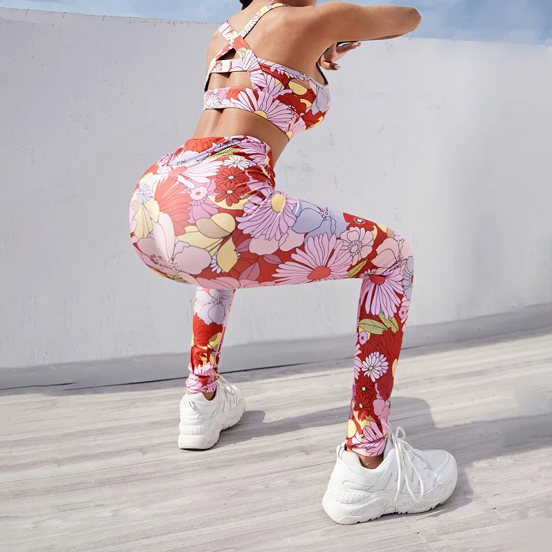 

Women Yoga Suit Tank Top Sport Bra High Waist Leggings 2 Pieces Female Gym Wear Outfits Running Clothing Fitness Set,zf Print