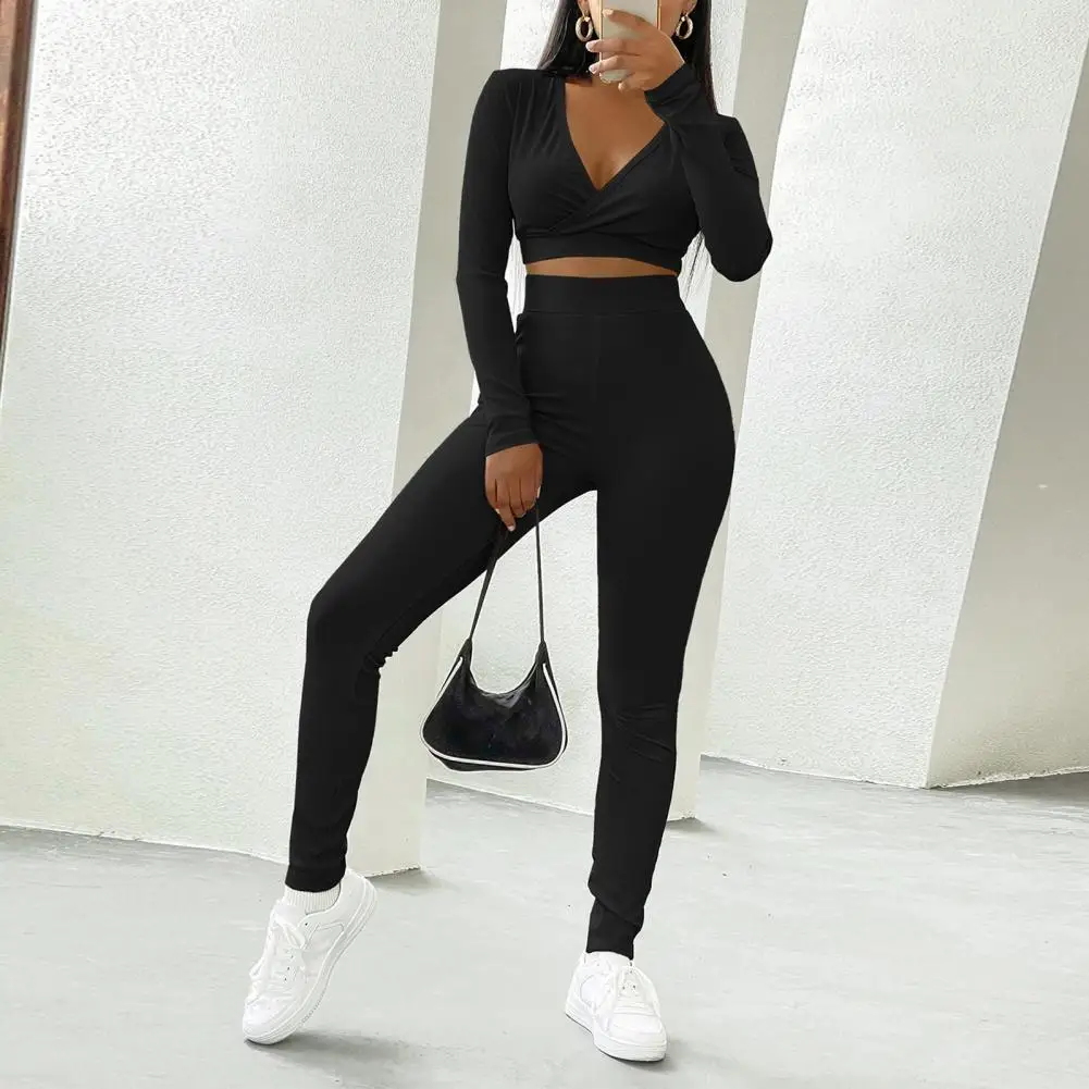 

1 Set Crop Top Pants Set Streetwear Women Outfits Tracksuits Women Long Sleeve Sweatshirt Elastic Waist Sweatpants for Fitness