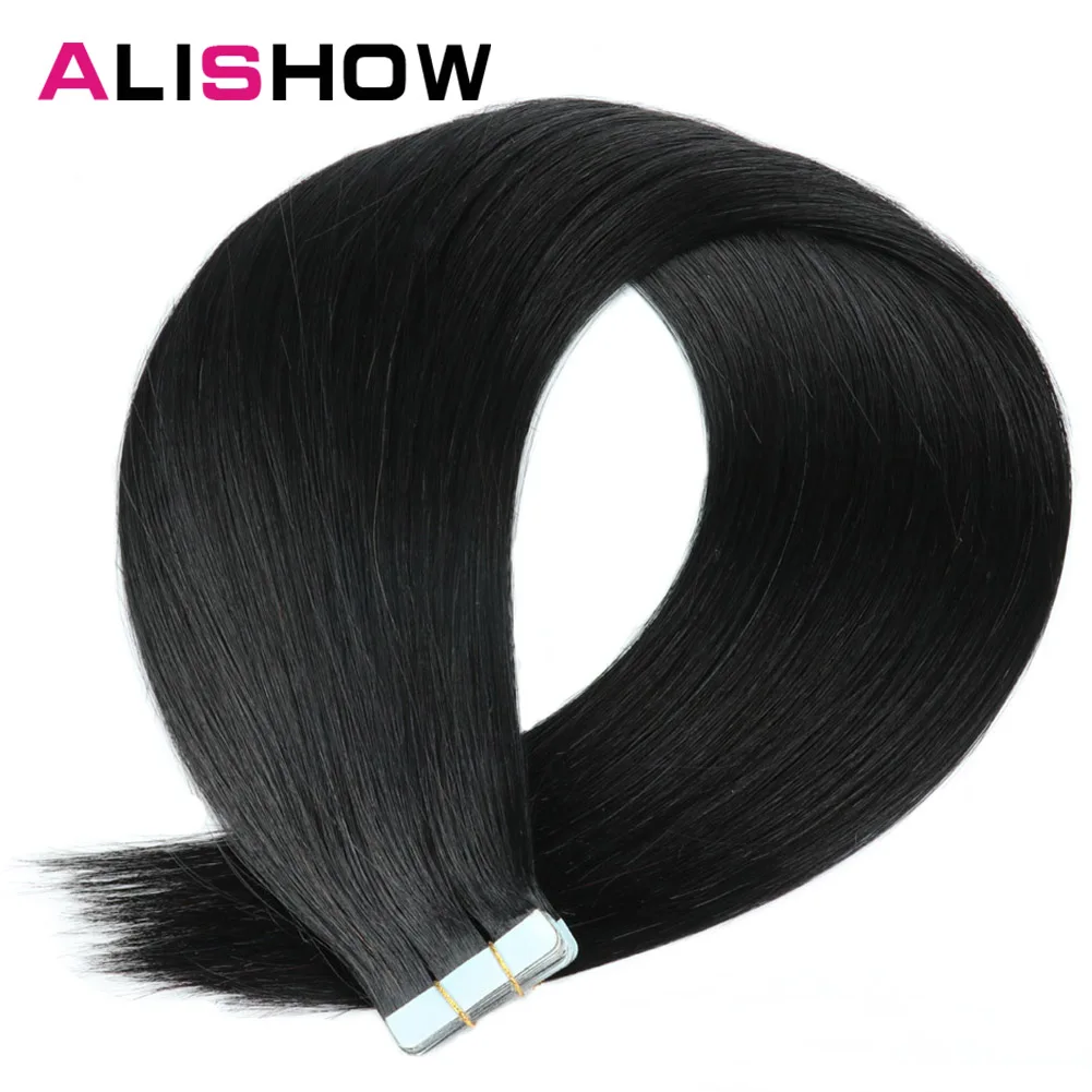Alishow лента в Remy человеческие волосы для наращивания с двойным нарисованным прядем прямые невидимые волосы из искусственной кожи на ленте дл... от AliExpress WW