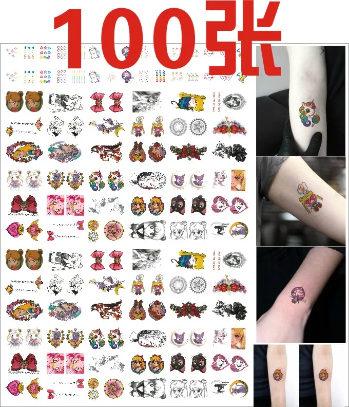 E(100pcs) 100 шт Сейлор Мун Усаги Луна Временная переводная татуировка наклейка для косплея реквизит DIY аксессуары для Хэллоуина боди-арт милый - Цвет: E(100pcs)