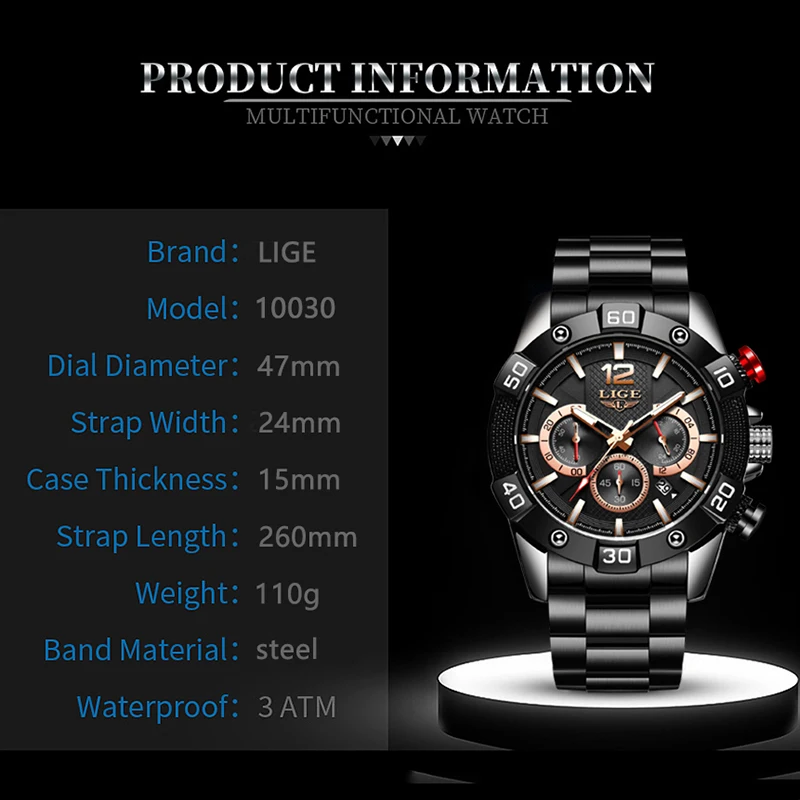 Часы наручные мужские кварцевые брендовые Роскошные водонепроницаемые