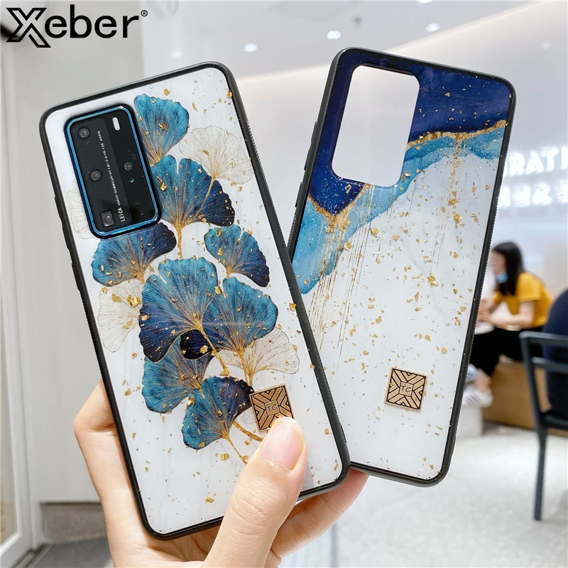 Роскошный блестящий чехол из золотой фольги с геометрическим мрамором для Huawei P40