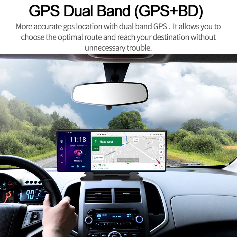 Фото Автомобильный видеорегистратор, 4G, GPS, приборная панель, 1080P FHD, двойной объектив, Android 8.1, Автомобильный видеорегистратор с камерой заднего вида №4