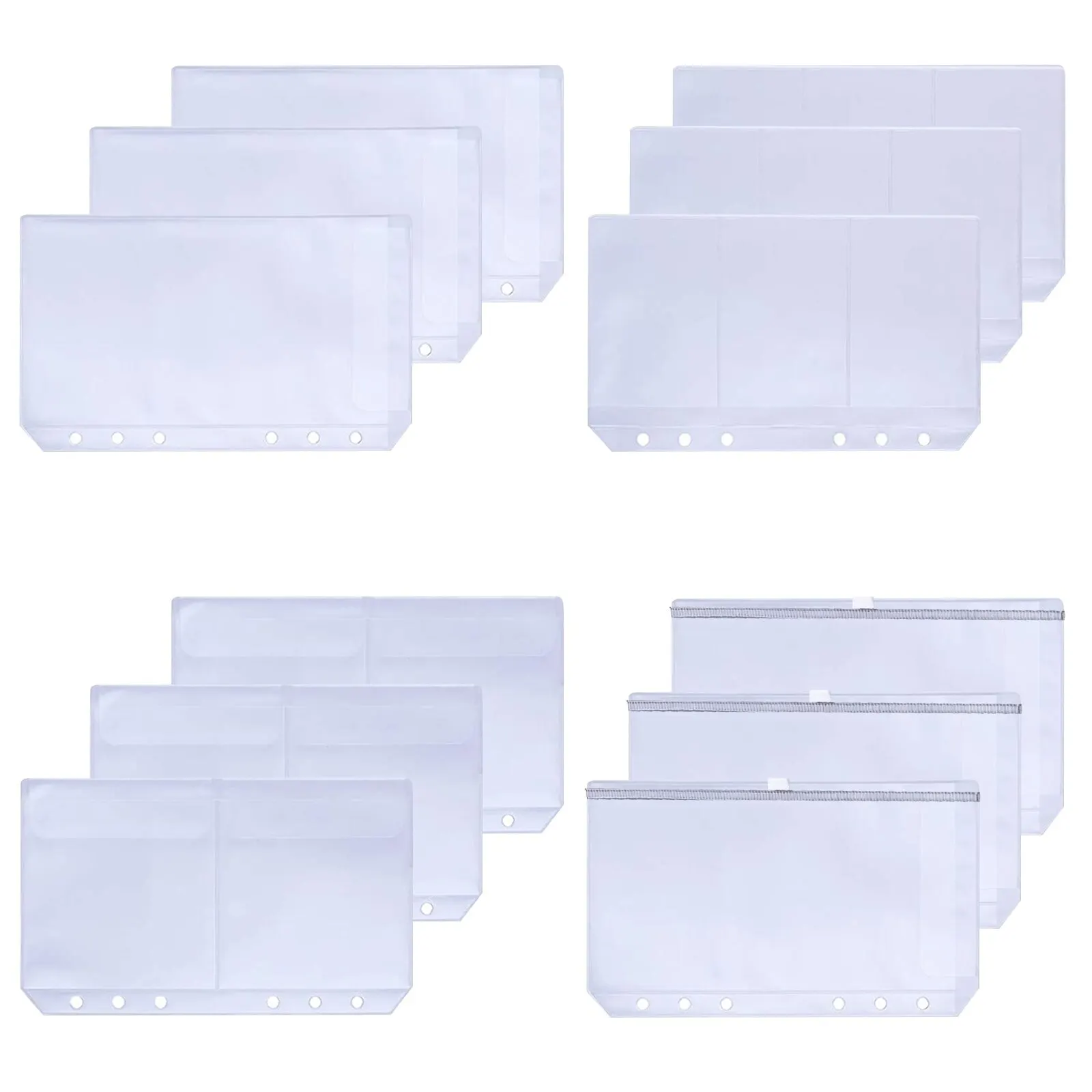 12pcs A6 PVC Translucent Storage Cards Holder Set For ID Card  Bank Card 6 Hole Loose Leaf Filing Storgae Bags