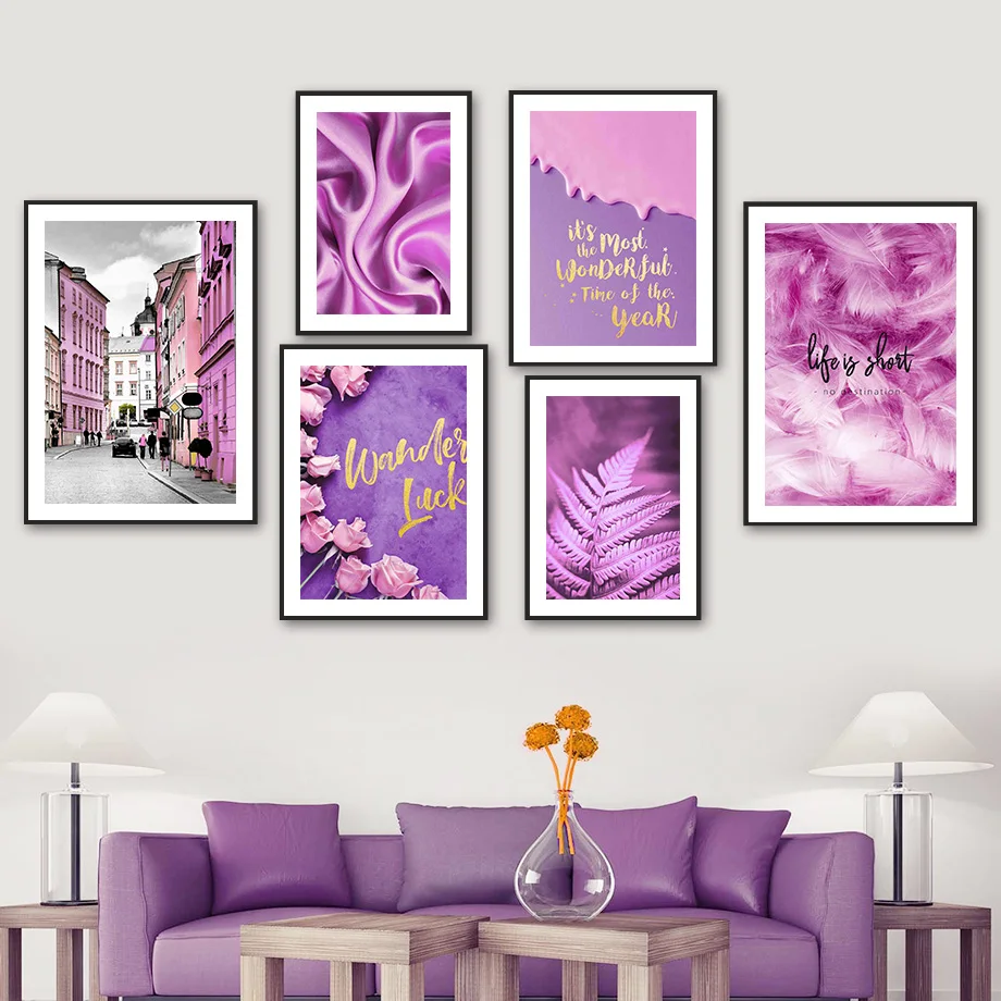 

Rose Flower Feather House Street Quote Wall Art Canvas Painting Nordic Posters And Prints Wall Pictures For Living Room Decor