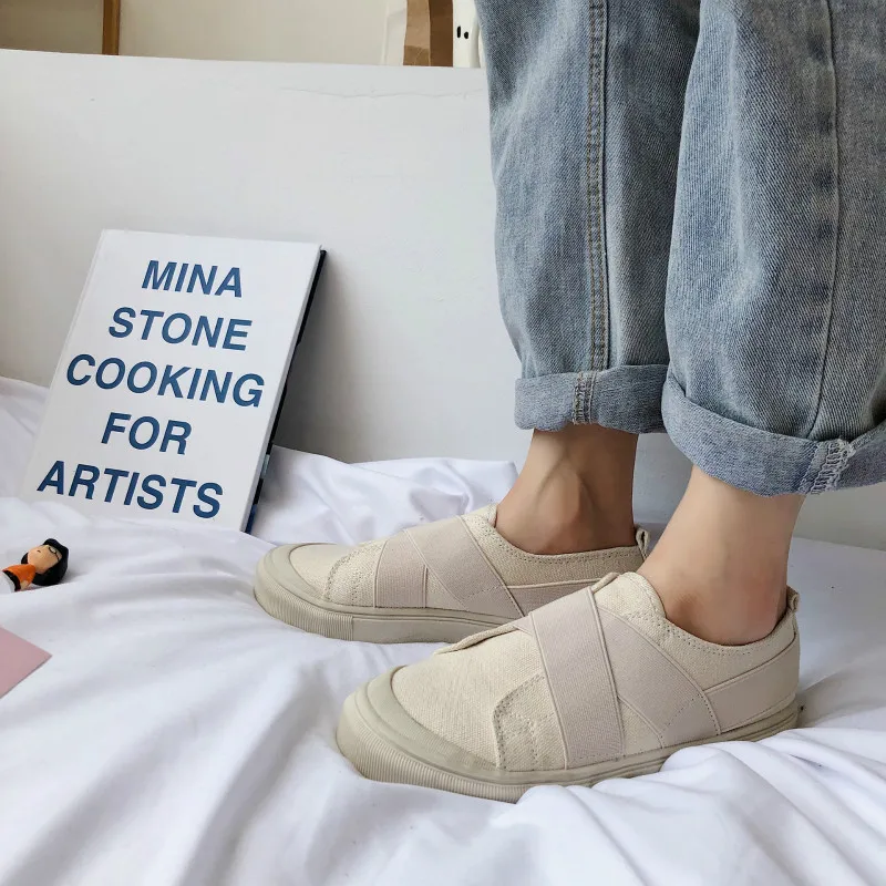 Кеды для девочек и студентов повседневные холщовые кроссовки без застежки