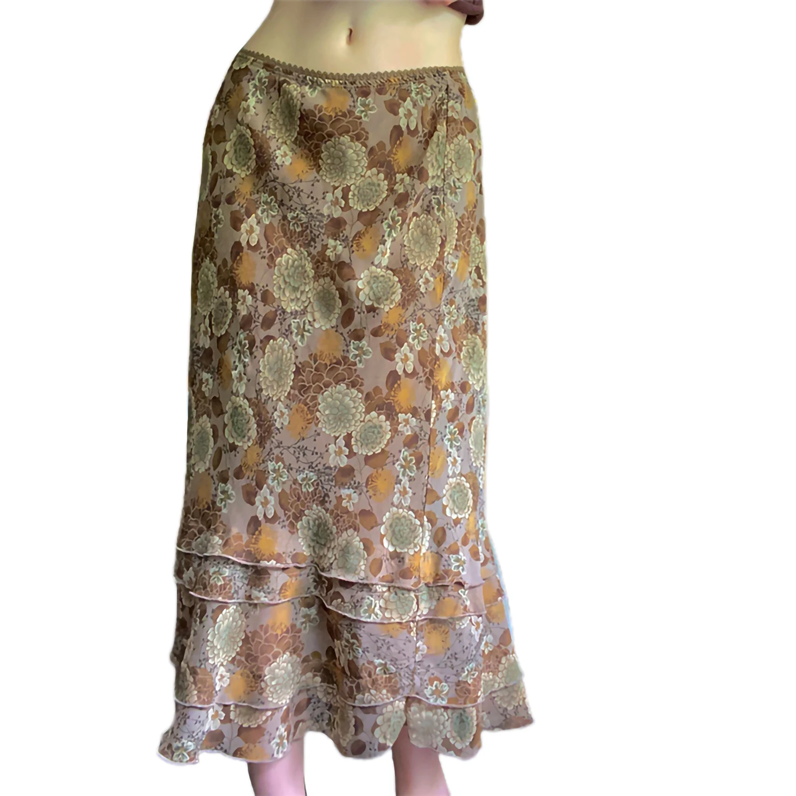 

Женская Повседневная многослойная длинная юбка с винтажным принтом, Прошитые юбки трапециевидной формы с высокой талией