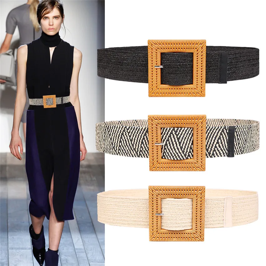 Ремень Плетеный Эластичный для мужчин и женщин соломенный Повседневный Пояс с