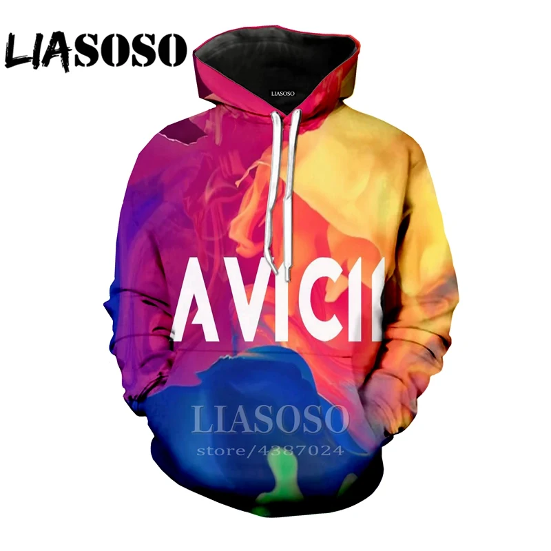 LIASOSO новая зимняя мода для мужчин и женщин 3D принт DJ Singer Avicii толстовка с капюшоном