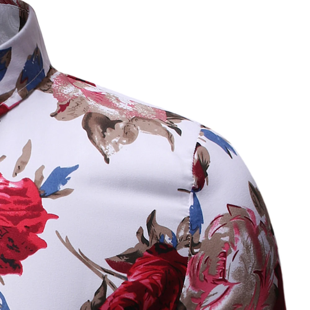 Мужская приталенная рубашка с цветочным принтом Повседневная Базовая коротким