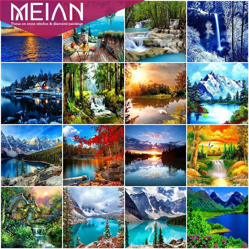 Алмазная картина MEIAN Nature 5D полностью круглая вышивка пейзаж стразы Декор для