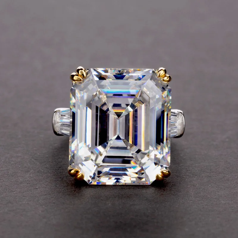 Настоящее серебро 925 проба Изумрудное кольцо 14 карат 14x16 мм Moissanite драгоценный камень коктейльные кольца для женщин Свадебные украшения подарки