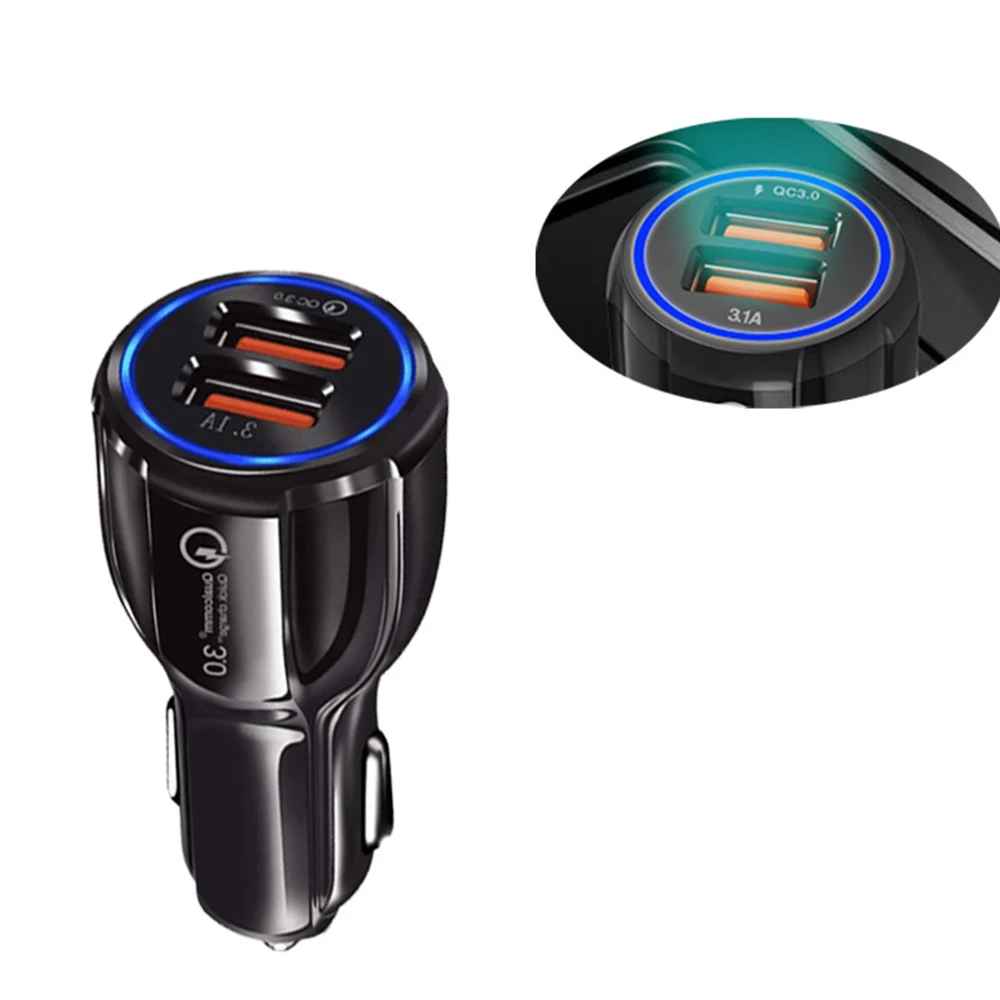 Автомобильное зарядное устройство QC3.0 быстрая зарядка два порта 3 1 а с подсветкой