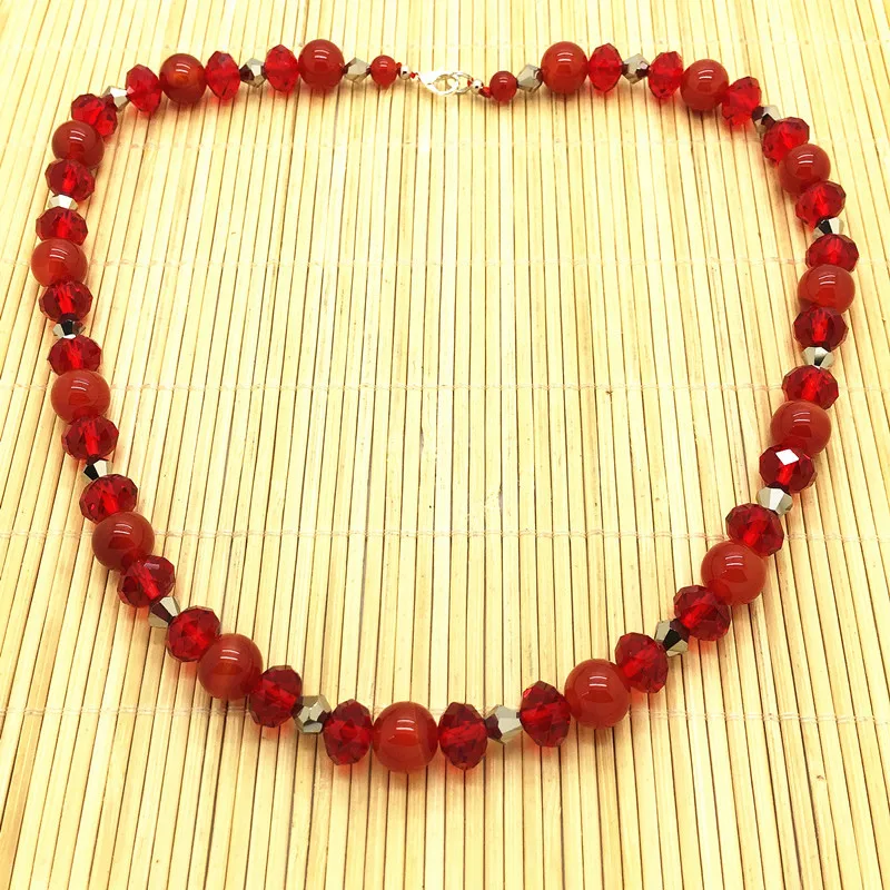 Красный камень сердолик из бисера колье-чокер с красным хрустальным стеклом 8 мм