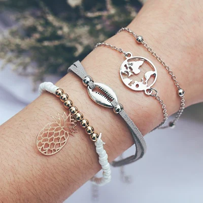 Rinhoo классический богемский лист 4/5 шт./компл. пакет Ананас карта стеклянные бусы Набор браслетов Для женщин модные вечерние, ювелирное изделие, подарок - Окраска металла: 2