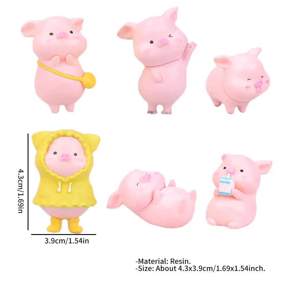 

6PCS Cute Pig Easter Miniature Figurines Animal Statue Set Fairy Tale Garden Pig Ornament Plant Pot Micro Landscape Decoration