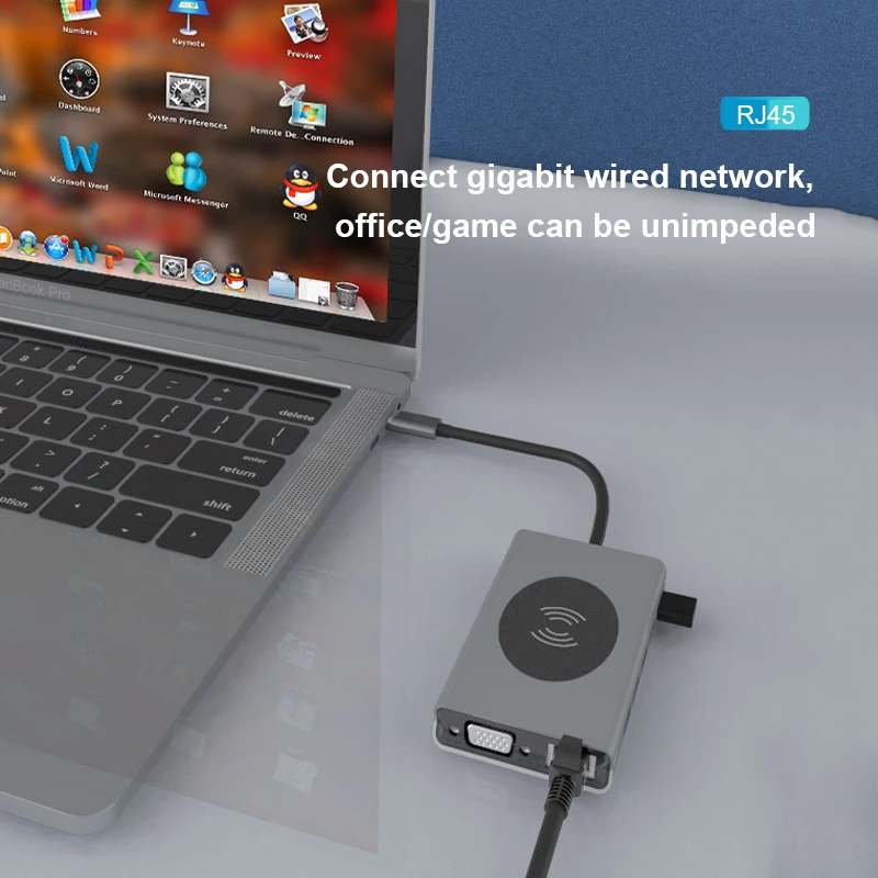 USB C док станция 14в1 Тип к HDMI совместимый VGA RJ45 USB3.0 SD/TF кардридер с PD зарядкой для