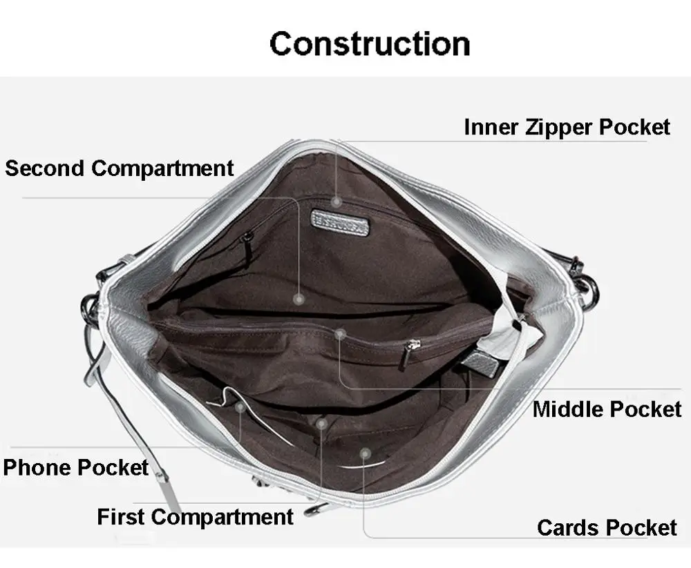 Серебристая Большая вместительная сумочка модная сумка на плечо дамская из