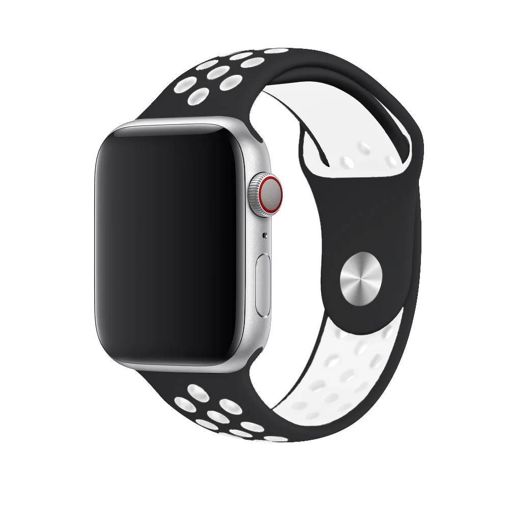 black white 11 Дышащий силиконовый спортивный ремешок для Apple Watch 5 4 3 2 1 42 мм 38 мм резиновый ремешок для Nike+ Iwatch 5 4 3 40 мм 44 мм - Цвет ремешка: black white 11