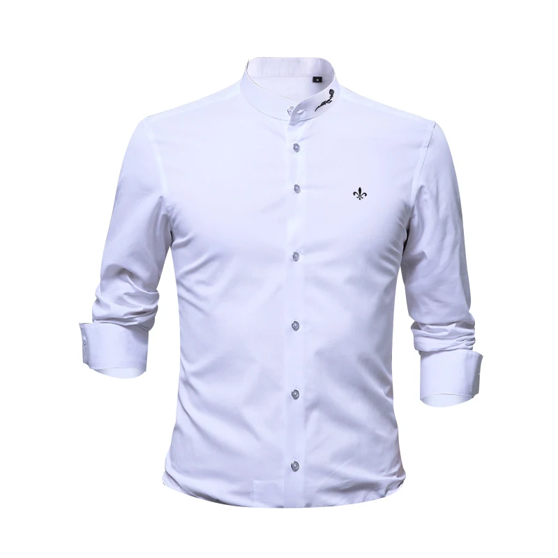 Модный воротник с вышивкой Blusa Camisa Social Masculina Dudalina, приталенная рубашка с длинными рукавами, мужская одежда с цветочным принтом, белая мужская одежда