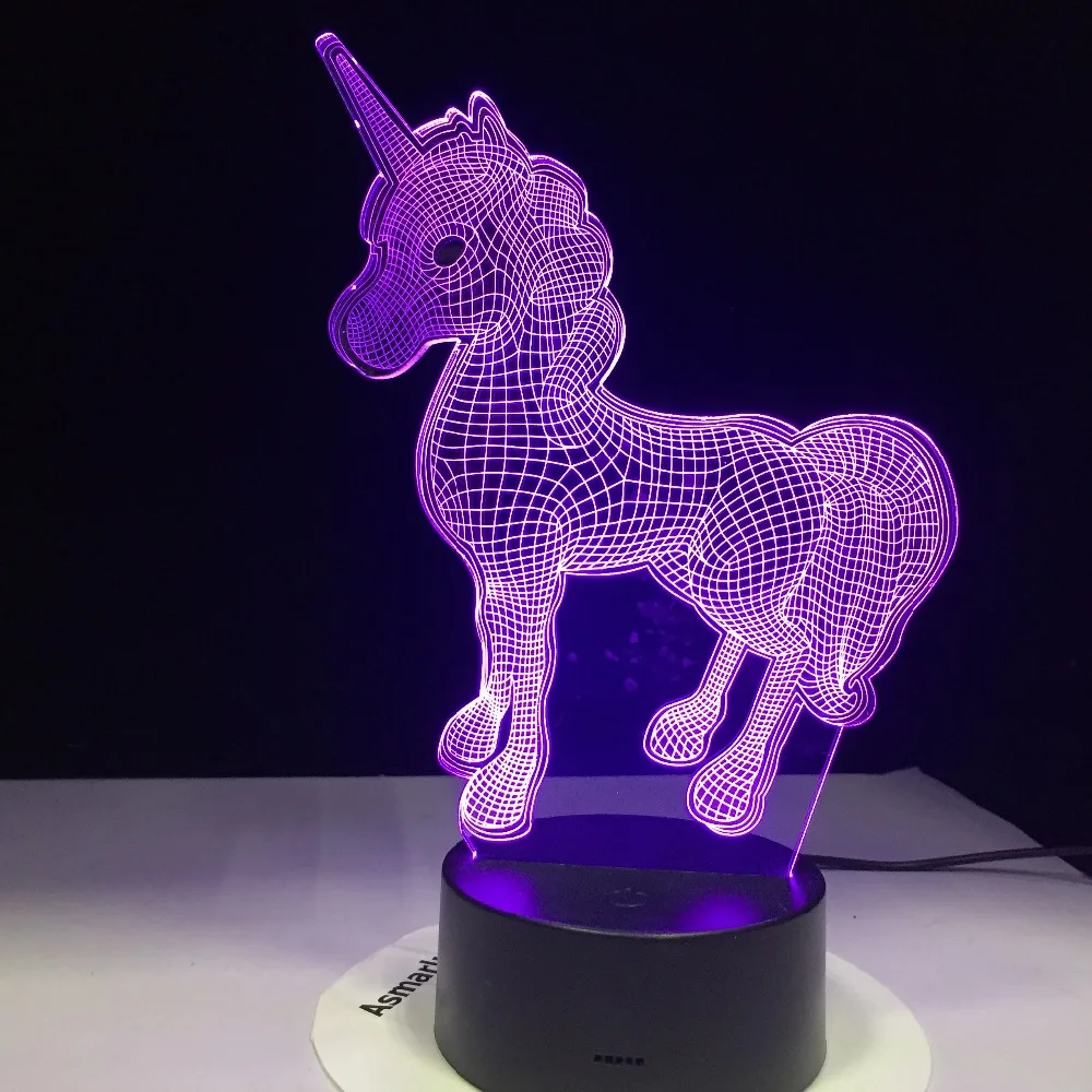 Животное милый Единорог Лошадь 3D светодиодный светильник ночник многоцветные RGBW