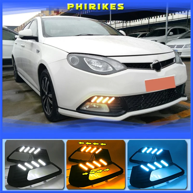 Дневные ходовые огни светодиодные 2 шт. для MG MG6 2010-2014 бело-желтые с функцией