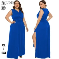 elijoin large size womens summer new v neck sleeveless dress dress long skirt party dresses
