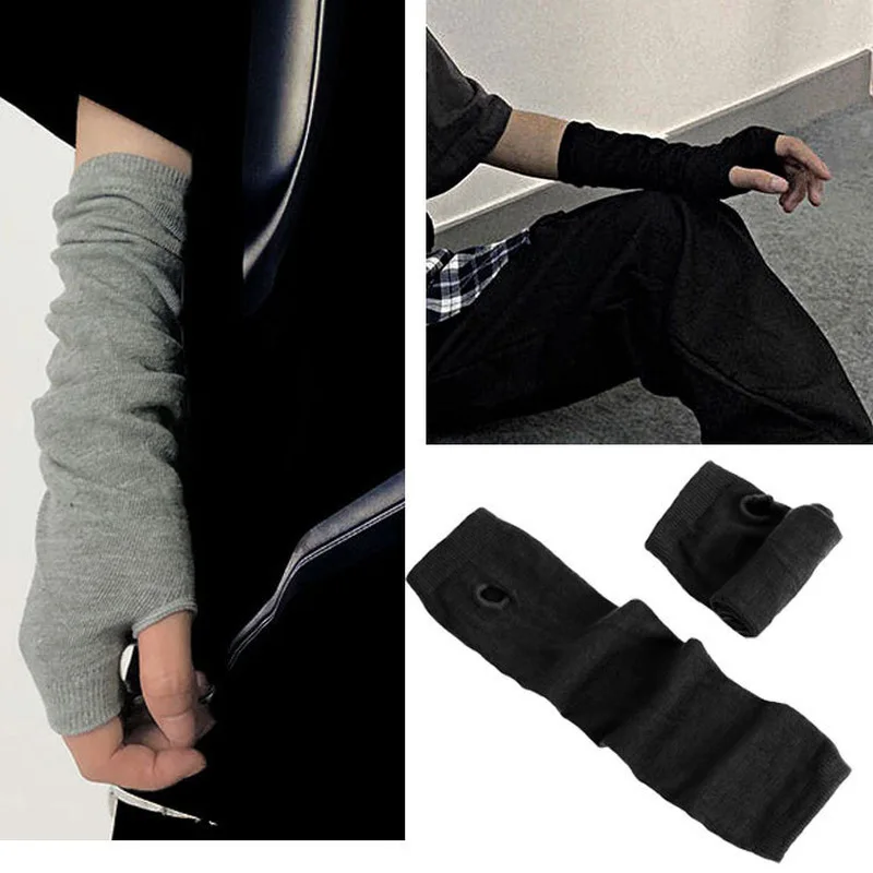 

Black Punk Gothic Unisex Fingerless Gloves Cuff Women Men Ninja Sport Outdoor Elbow Length Mittens Cool Stretch Arm Oversleeve