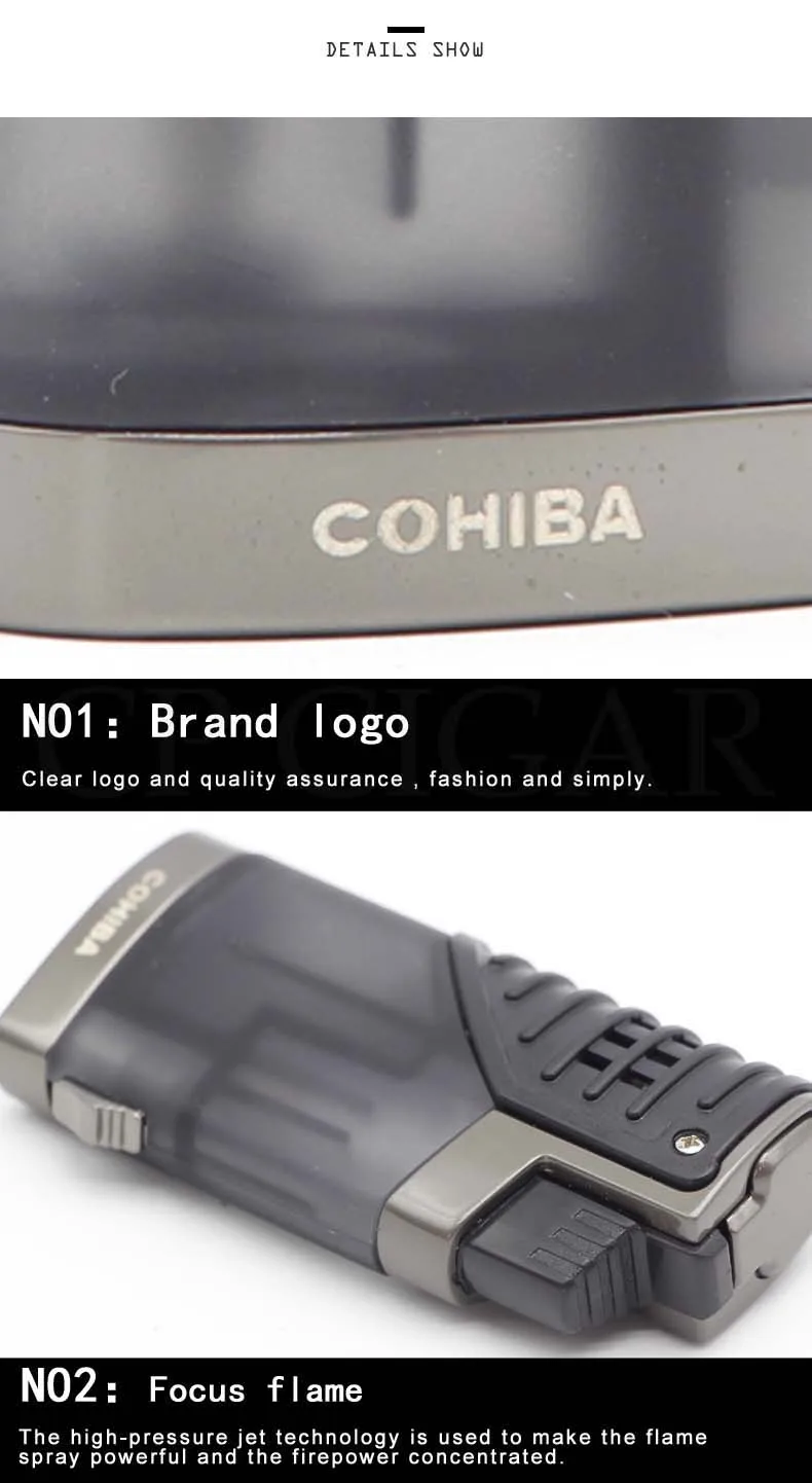 COHIBA сигарные гаджеты Пластиковые зажигалки бутан многоразовая Зажигалка для сигар ветрозащитная карманная сигарета газовая зажигалка W/Подарочная коробка