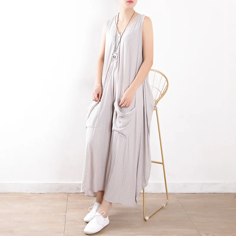 Johnature Женские полосатые платья без рукавов с карманами Новинка лета 2020 Свободные