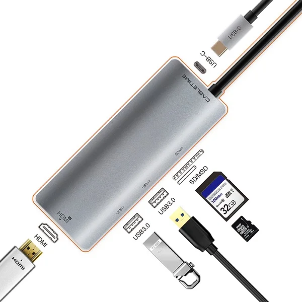 Кабель USB C концентратор HDMI 4K type-C USB 3,0 SD и Micro SD кард-ридер 5 в 1 USB-C зарядка для Galaxy S9/S8 ПК MacBook Pro N130 - Цвет: Серебристый