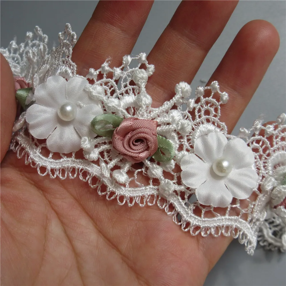 10 шт. растворимая кружевная лента с вышитыми жемчужными розами | Дом и сад