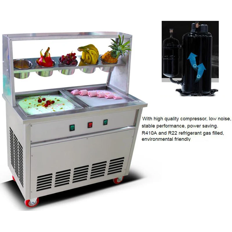 

Машина для приготовления жареного мороженого из нержавеющей стали в тайском стиле с двумя кастрюлями и пятью маленькими чашками 220 В 110 В