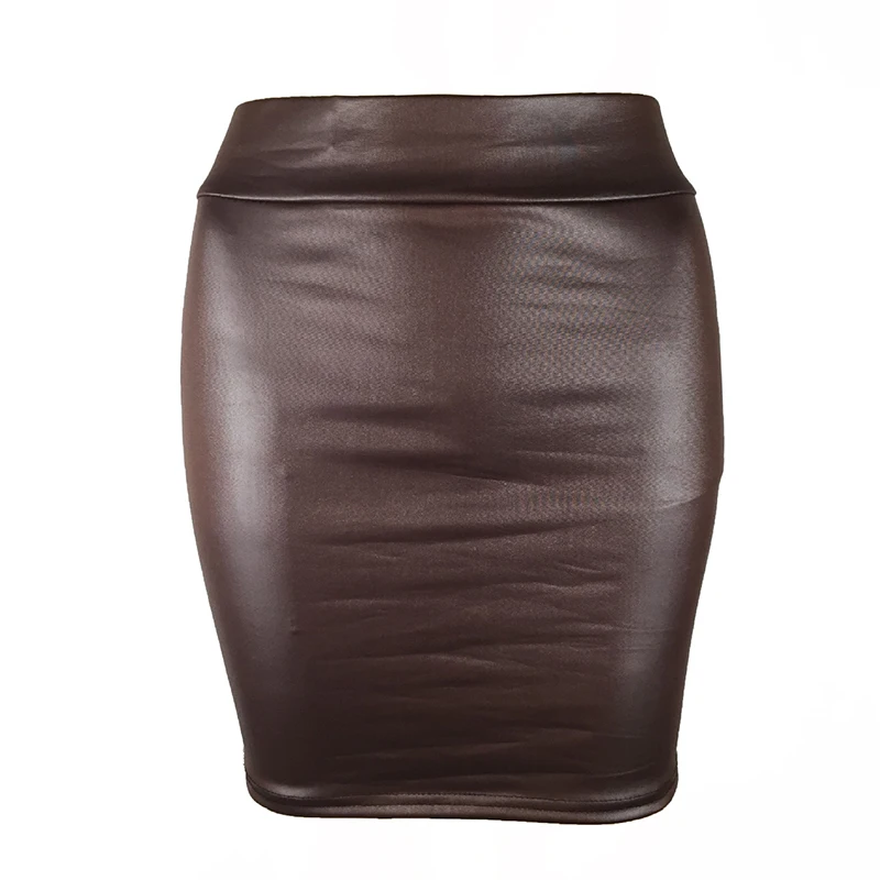 Женская юбка из искусственной кожи черная облегающая с высокой талией | одежда