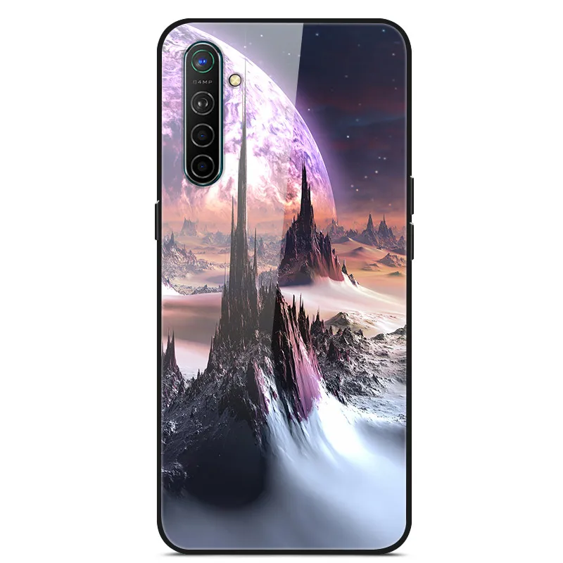 Чехол для Oppo Realme X2, чехол из закаленного твердого стекла для Oppo Realme XT X2 Pro, чехол, мягкий силиконовый бампер с принтом - Цвет: Темно-синий