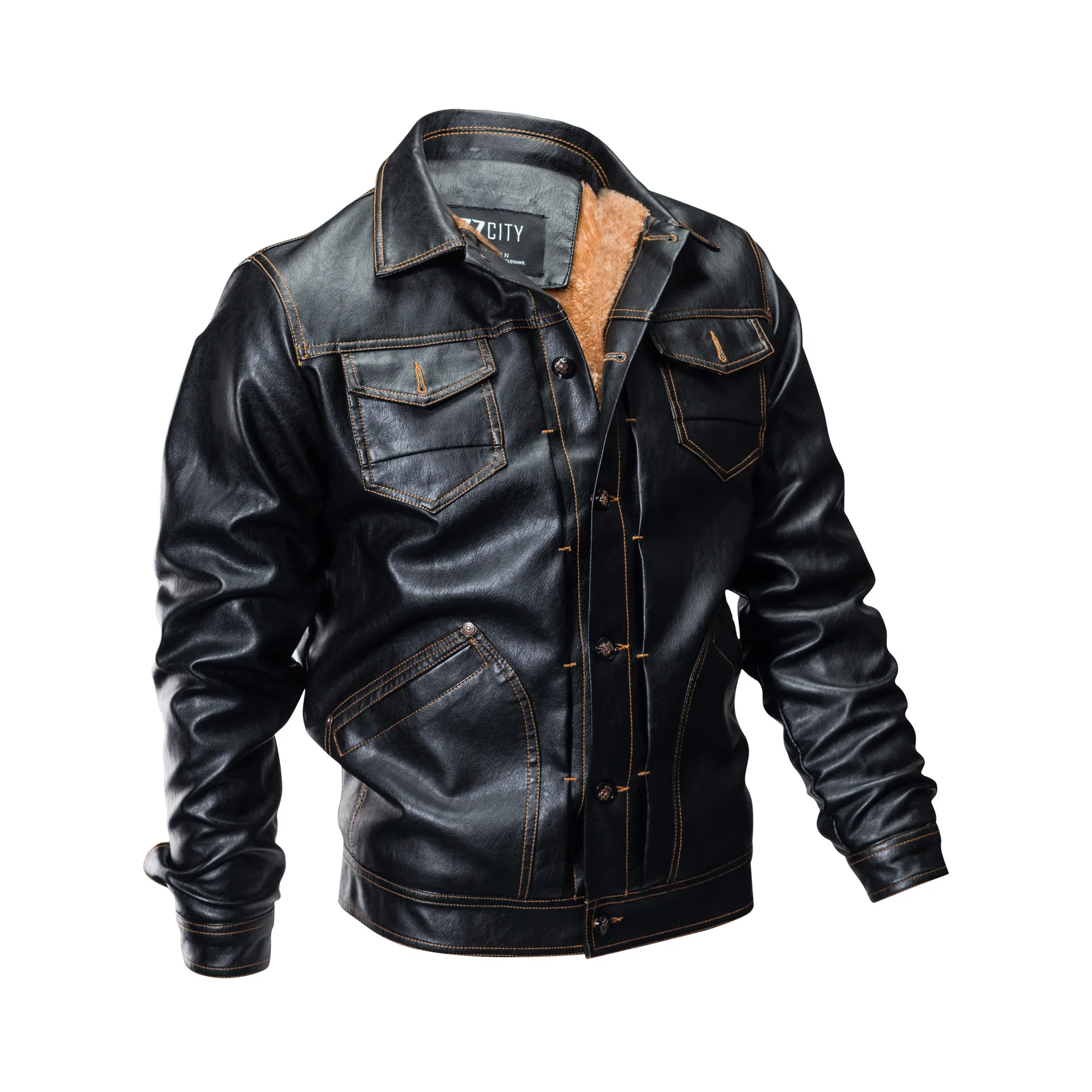 

speed Cross-border sell tong pu leather jacket, autumn to make with velvet thickening male big more pockets