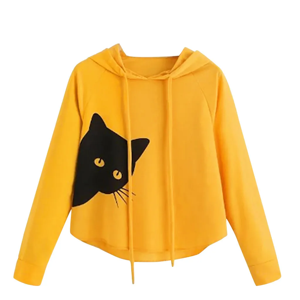 Милый свитер с длинными рукавами и принтом кота для женщин Осеннее худи в стиле