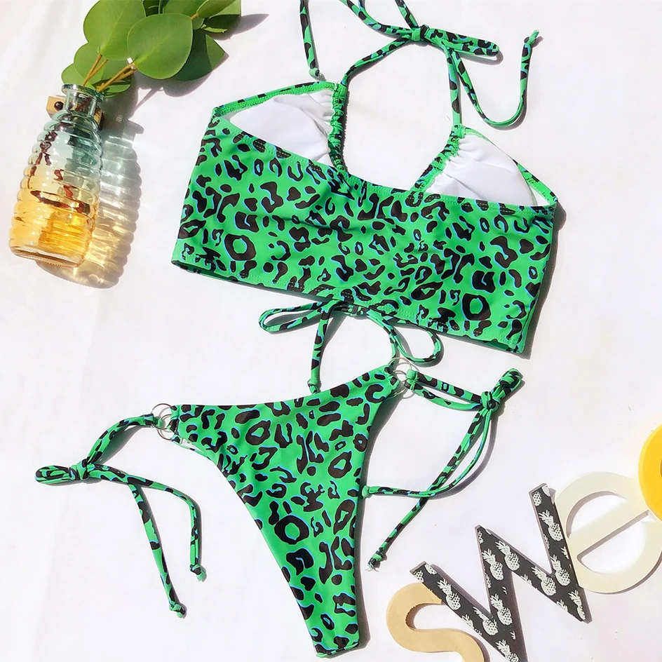 

Sexy Leopard BIkini 2020 Swimsuit Female String Lace Up High Cut Swimwear Women Summer Bathers Bathing Suit Bikini Set Swim Wear