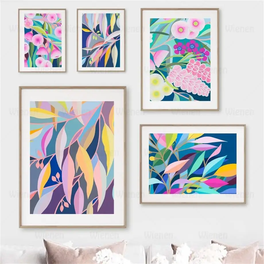 

Colorful Flower Leaf Abstract Wall Art Canvas Painting Nordic Poster and Prints Plants Pictures for Living Room Home Decor