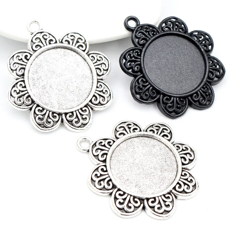 5 шт 20 мм Внутренний размер античный посеребренный Бронзовый черный цветок стиль